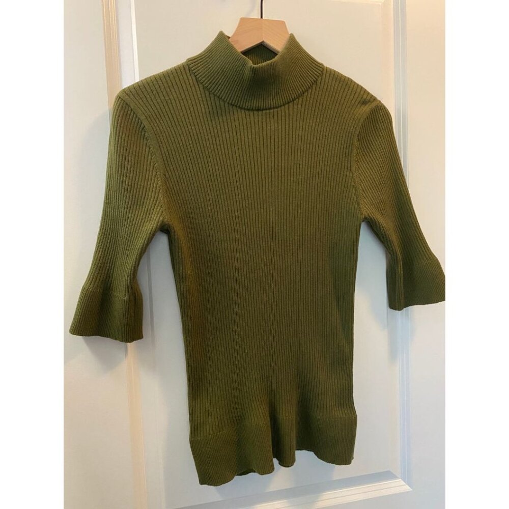 DKNY Mock Neck Turtle Neck Green Bodycon Ribbed Knit Top Women's Size XL - Picture 5 of 7